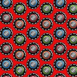 Monster Trucks Wheels Red Fabric