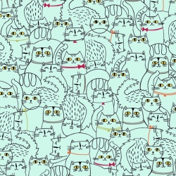 Cat Fish Sketched Cats Aqua