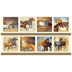 Mustang Sunset Large Blocks Horse Panel Cream