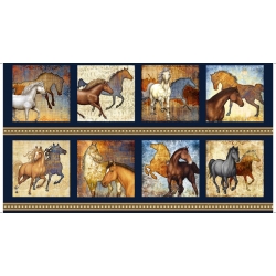 Mustang Sunset Large Blocks Horse Panel Navy