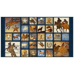 Mustang Sunset Mixed Blocks Horse Panel Navy