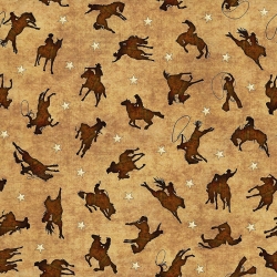 Mustang Sunset Cowboy Silhouettes Tan